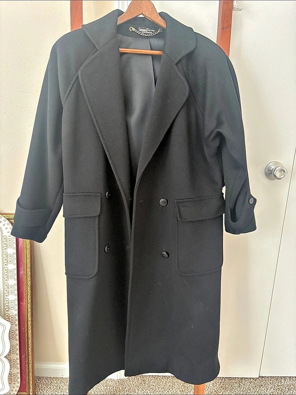Harve Benard Black Wool Trench Coat (heavy jacket)